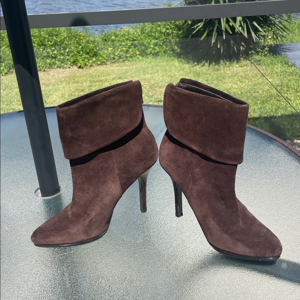 Ralph Lauren Leola Dark Brown Chocolate Leather Suede Heeled Italy Booties 8B